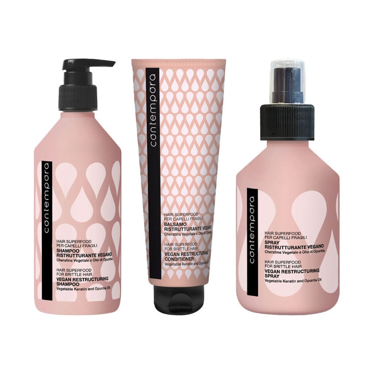 KIT CONTEMPORA RISTRUTTURANTE VEGANO SHAMPOO+BALSAMO+SPRAY