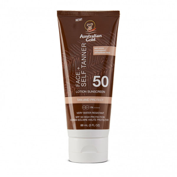 AUSTRALIAN GOLD FACE + SELF TANNER LOTION SUNSCREEN SPF 50 88 ML - Tre Pi Profumerie