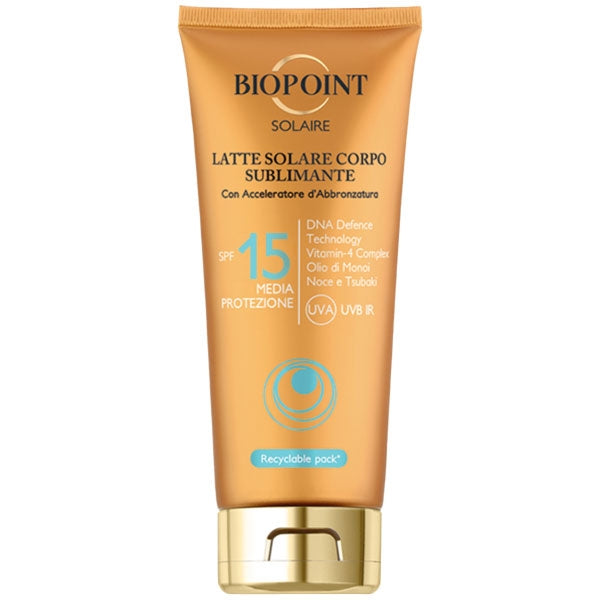 BIOPOINT SOLAIRE LATTE SOLARE CORPO SUBLIMINANTE SPF 15 200 ML - Tre Pi Profumerie