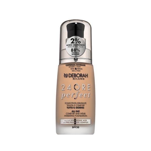 DEBORAH FONDOTINTA 24 ORE PERFECT ACIDO IALURONICO 02 - Tre Pi Profumerie