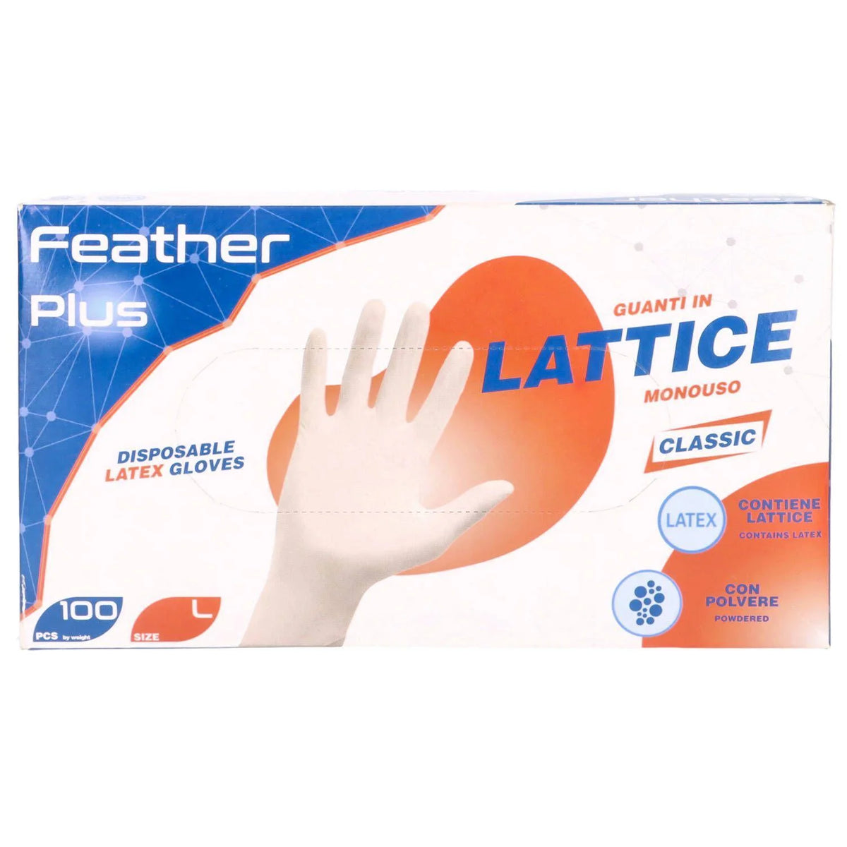 FEATHER PLUS GUANTI IN LATTICE MONOUSO CON POLVERE 100 PCS LARGE