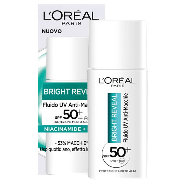 L'OREAL BRIGHT REVEAL FLUIDO UV ANTI MACCHIE SPF 50+ 50 ML - Tre Pi Profumerie