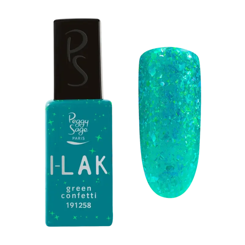 PEGGY SAGE  I-LAK SOAK OFF GEL POLISH GREEN CONFETTI - 11ML