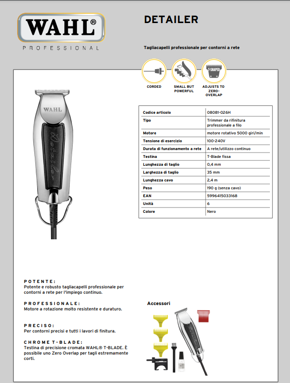 WAHL PROFESSIONAL TAGLIACAPELLI CLASSIC SERIES DETAILER - Tre Pi Profumerie